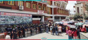 Demonstrators protesting against Lalitpur Metropolitan City’s decision of removing Police Station in Lagankhel (Photo Feature)