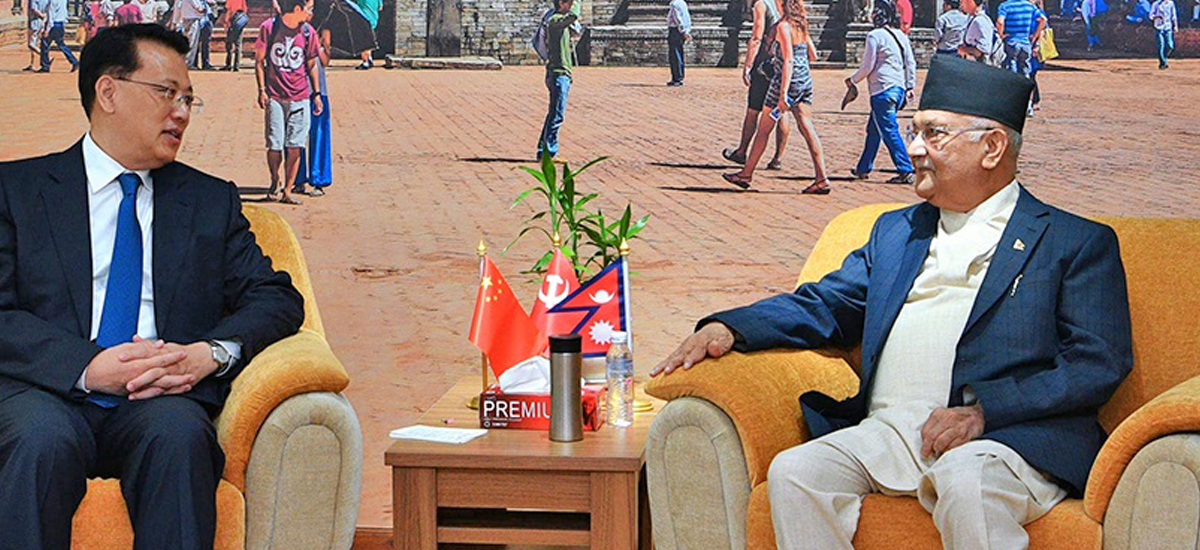 CPN (UML) Chairperson Oli and CPC leader Yuan exchange words