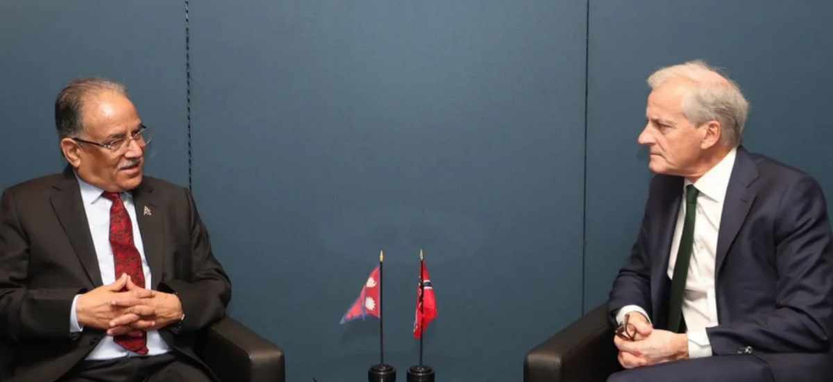 PM Dahal meets Norwegian Prime Minister Støre in New York