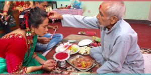 3rd Day of Tika: People receiving jamara and tika from elder ones