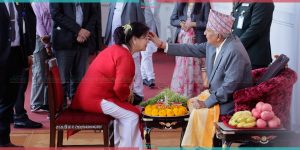 President Paudel offers tika to public (Photo Feature)