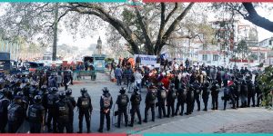 Police restrict demonstrators in Bhadrakali (Photo Feature)