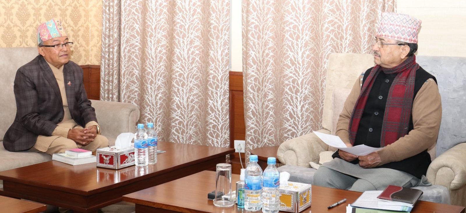 Chief Election Commissioner Thapaliya talks by-election with DPM Khadka