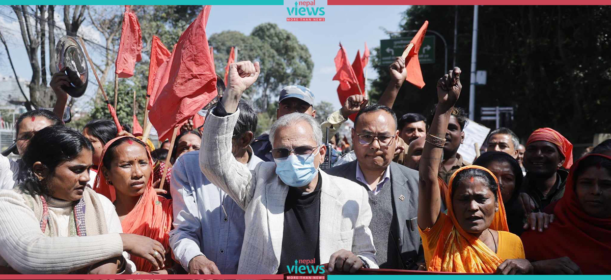 Former PM Dr. Bhattarai participates in loan shark victims demonstration (Photo feature)