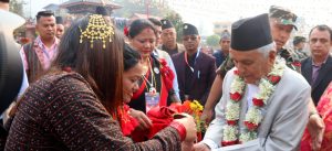 President Paudel offers prayers at Sapantirtha temple