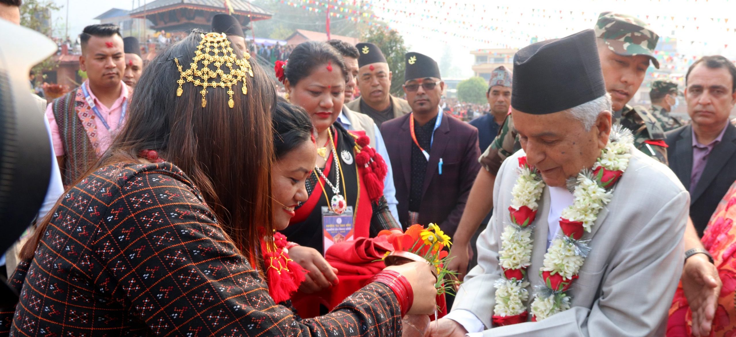 President Paudel offers prayers at Sapantirtha temple