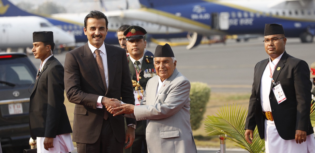 Qatar’s King Sheikh Tamim bin Hammad Al Thani arrives in Kathmandu