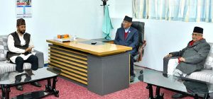Discussion between PM Dahal, CPN(UML) Chairperson Oli and Home Minister Lamichhane