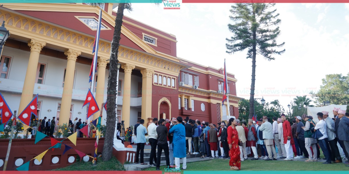 Crowd of people at Shital Niwas to receive Tika (Photo Feature)