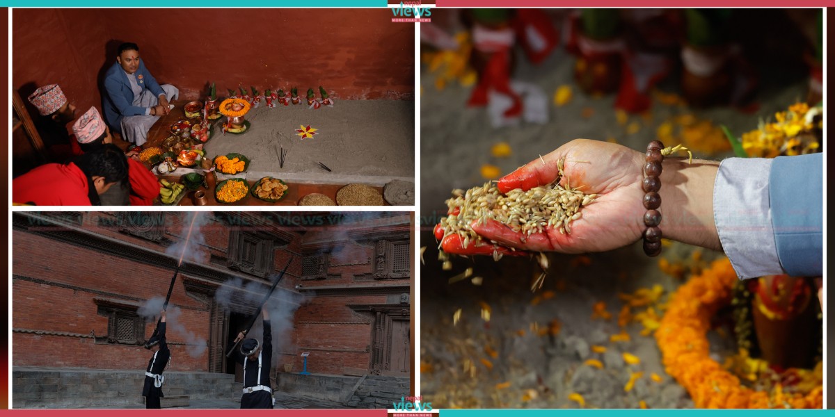 Jamara placed in Nasal Chowk’s Dashain Ghar (Photo Feature)
