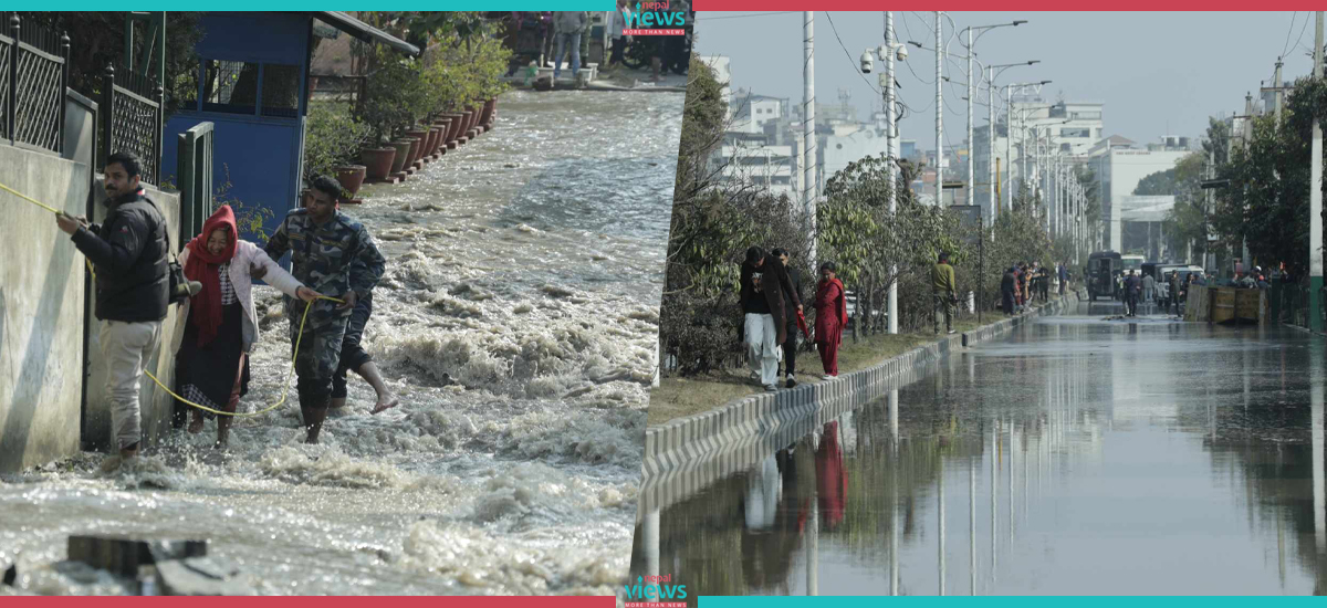 Bursting of water pipe submerges Babarmahal (Photo Feature)