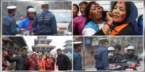 People celebrating Holi in Kathmandu; Traffic police intensify checking (Photos)