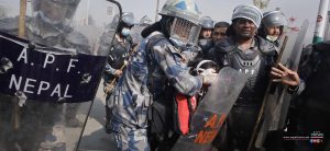 Female Armed Police sustains head injury in demonstration at Tinkune