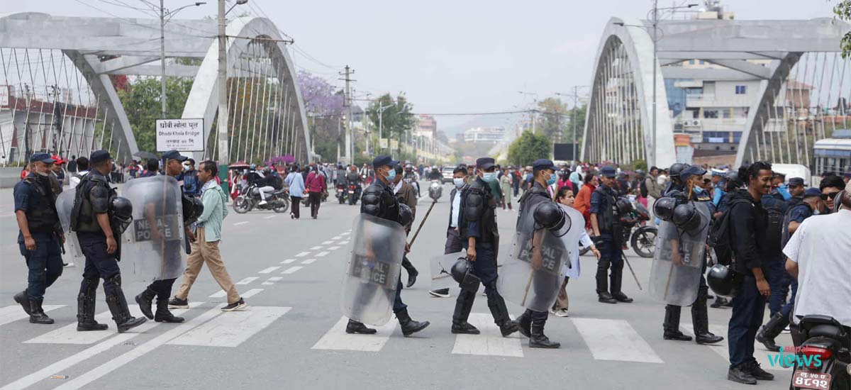 Tight security arrangements in Bijulibazar before RPP’s protest (Photo Feature)