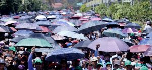 Day 22: Teachers’ demonstration under Umbrellas (Photo Feature)