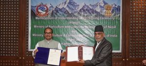 Agriculture Minister Adhikari and Indian’s Union Minister of Agriculture Chouhan sign MoU