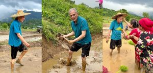 Dr. Baburam Bhattarai joins paddy plantation in Gorkha; Drives Tiller to mark Asar 15